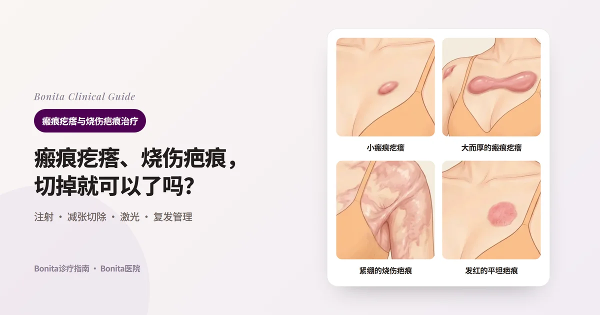 在前胸插画上分别画出胸部中央的小瘢痕疙瘩、胸部和肩部又大又厚的瘢痕疙瘩、肩部和腋前紧绷的大面积烧伤疤痕、锁骨下方平坦但发红的疤痕,并写出先考虑的治疗的四张卡片