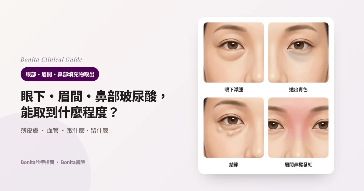同一張臉的四幅插圖，分別畫出持續好幾個月的眼下浮腫、眼下透出青色、一顆顆的結節、發紅隆起的眉間和鼻樑，並寫出首先要懷疑的原因和考慮的方法
