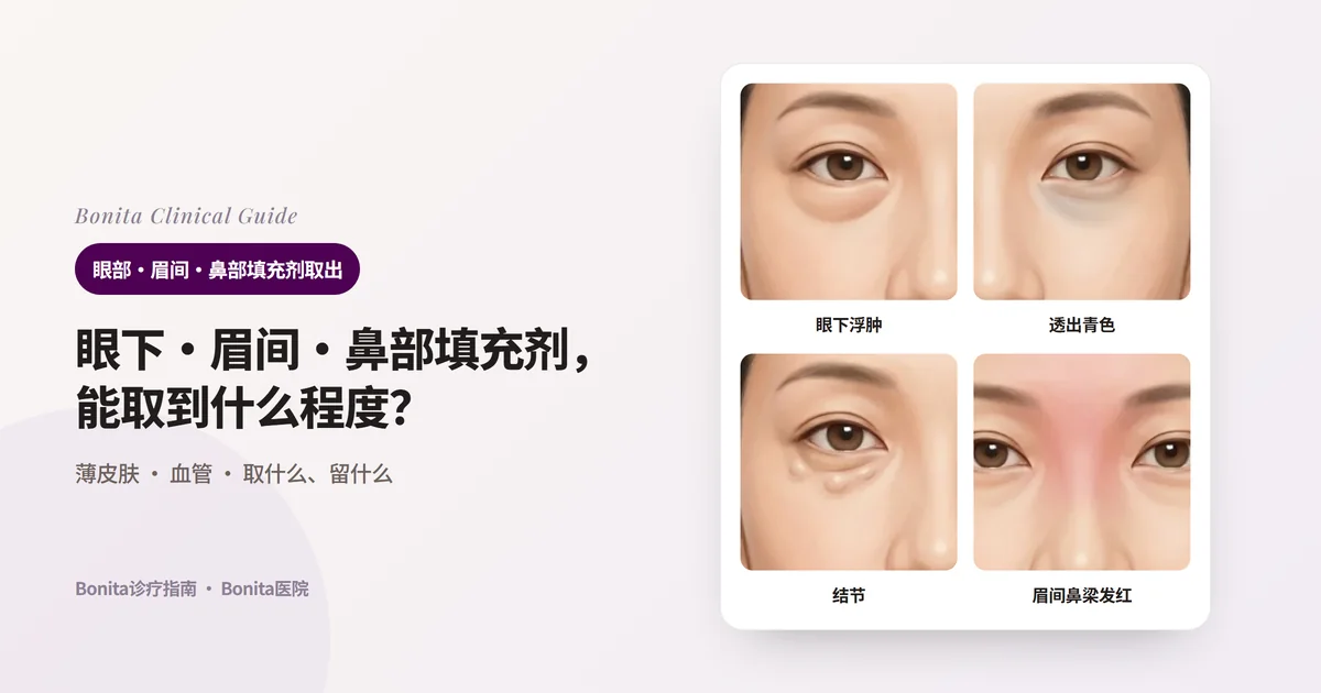 同一张脸的四幅插图，分别画出持续几个月的眼下浮肿、眼下透出青色、一粒粒的结节、发红隆起的眉间和鼻梁，并写明首先要怀疑的原因和考虑的方法