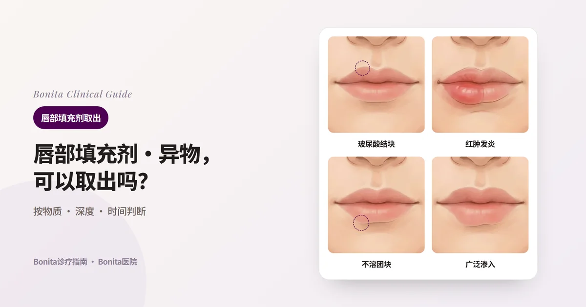 同一张嘴唇的四幅插图，分别画出上唇的小结块、红肿的下唇、下唇隆起的团块、大范围变大且不平整的嘴唇，并写明首先考虑的治疗