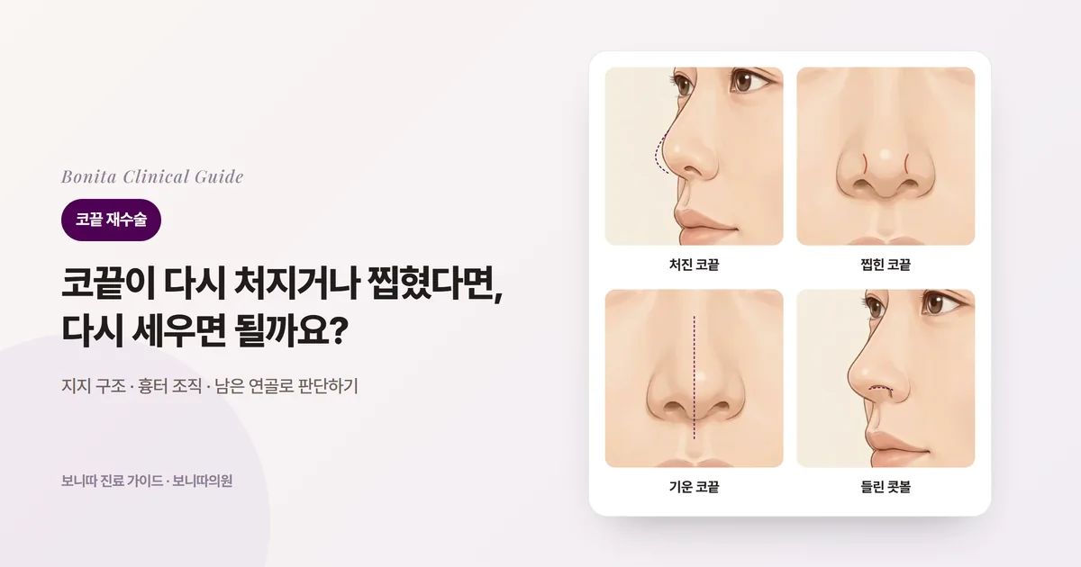 같은 사람의 코를 그린 카드 네 장: 비스듬한 옆모습에서 원래 윤곽보다 처진 코끝, 정면에서 코끝과 콧볼 사이에 골이 생긴 찝힌 코끝, 가운데선에서 벗어난 코끝, 옆모습에서 원래 테두리보다 들린 콧볼